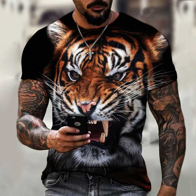 2022 Brand Mens Shirt Round Neck T-shirt 3D Printing Animal Tiger Ferocious Fashion Trend Summer New Style OversizeXJ250117