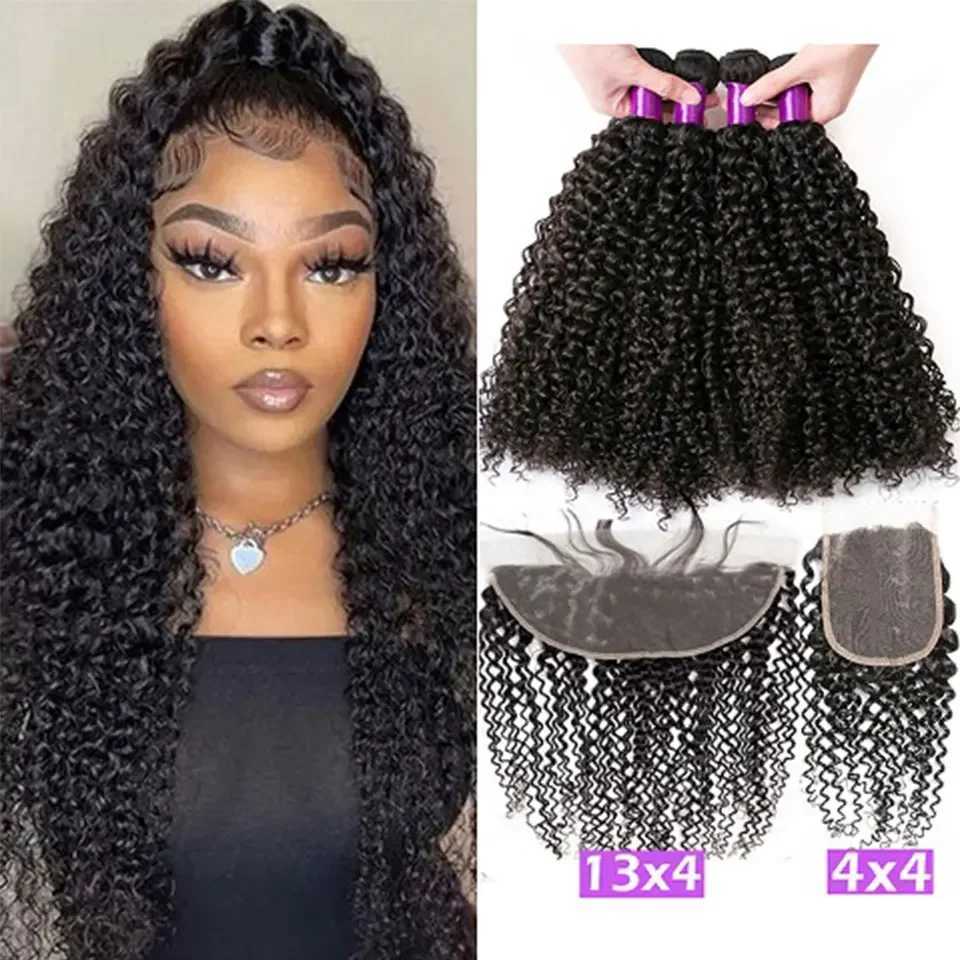 12A Human Hair Bundles With Clo Kinky Curly Brazilian Virgin Human Hair Weave Frontal HD Lace Clo 4x4 13x4 ExtensionsXJ250120