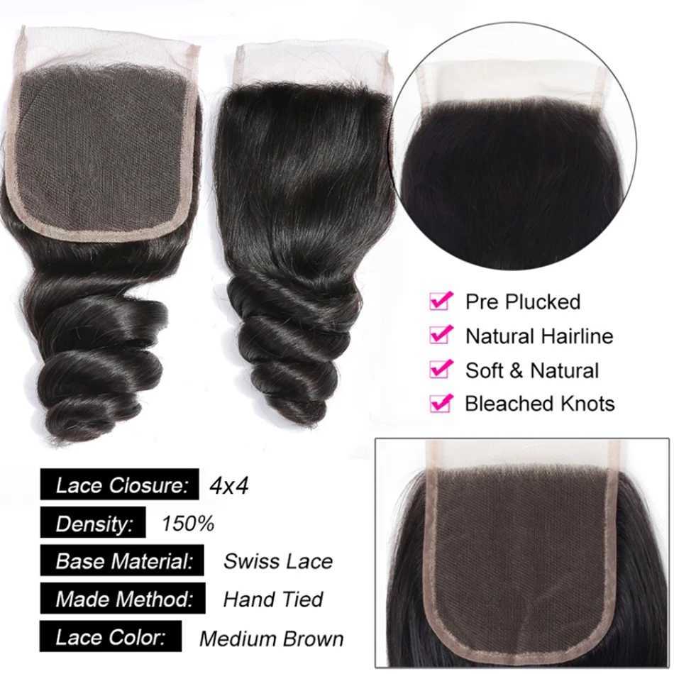 Brazilian Loose Wave Bundles With Clo Human Hair 3 Bundles With Lace Clo 4x4 Human Hair Weave Bundles Hair ExtensionsXJ250120