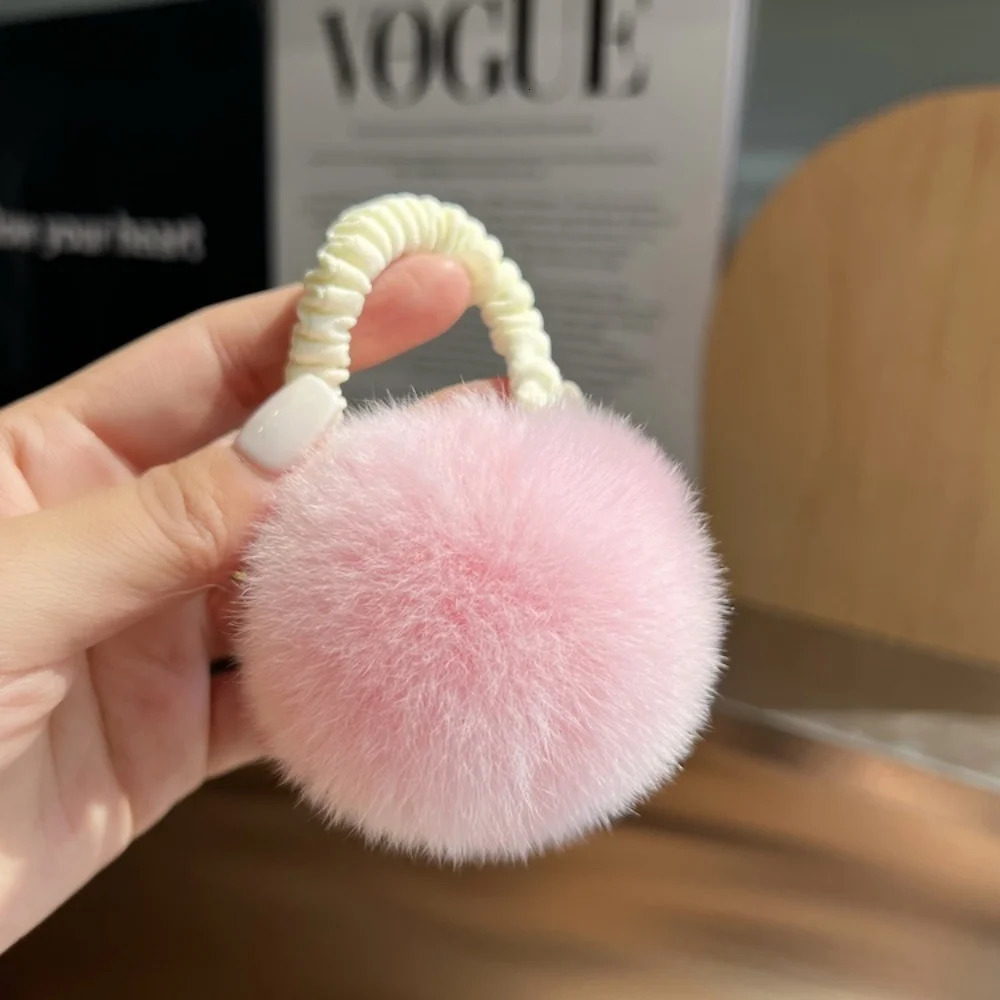 Hair Rope Real Rabbit Fur Ball Elastic Bands Woman y Genuine Rubber Band Ring Accessories Fluffy Ties Girls 250118