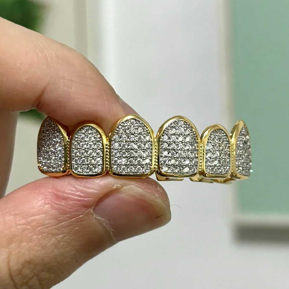 RACHELZ Hip Hop Full CZ Stone Teeth Grillz Gold Silver Color Cubic Zircon Tooth Caps For Women Men Jewelry Halloween GiftXJ250114