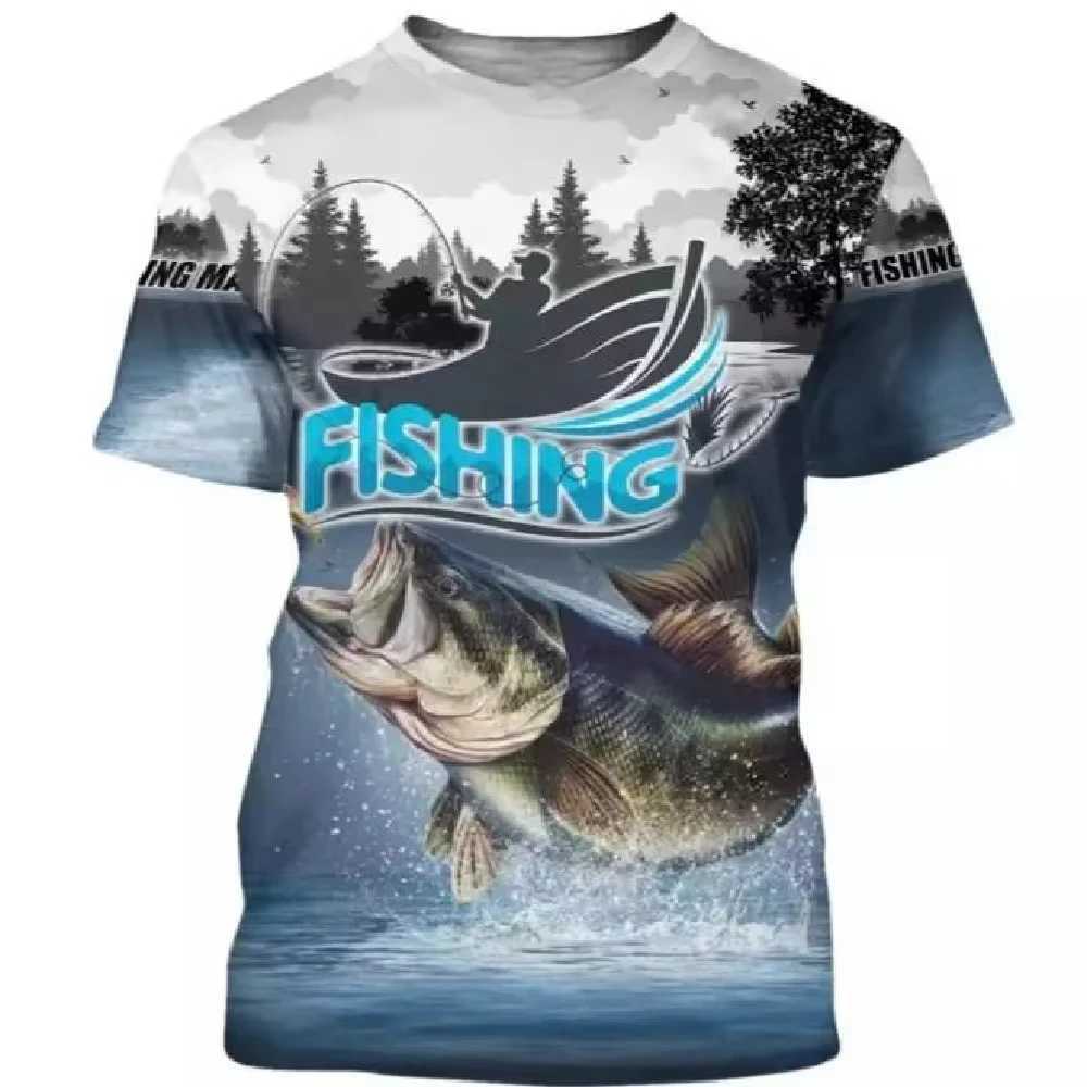 T-shirts For Men Carp Fishing Print Outdoor Loose Short Sleeve Pullover O-neck Top Tee Casual Streetwear Oversized ClothingXJ250117