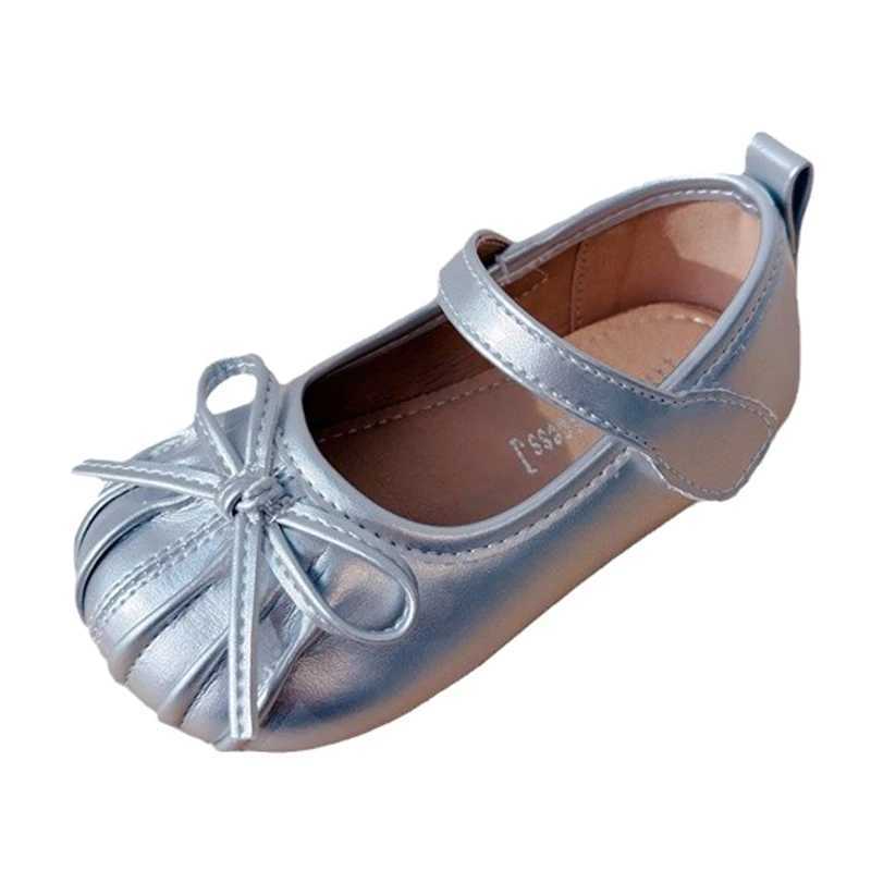 Brand children/little girls Bowite girls shoes ballet dancer flat shoes slip onto school party dress shoes baby silver walker X250129
