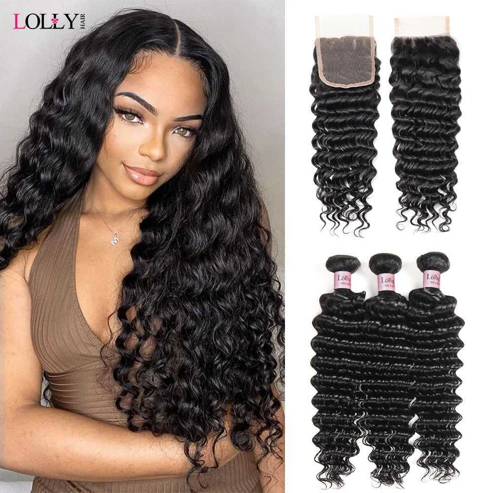 Lolly Deep Wave Bundles With Clo Brazilian Weave Bundles Hair With 4x4 Clo Deep Wave Bundles Human Hair 28 30 InchXJ250120