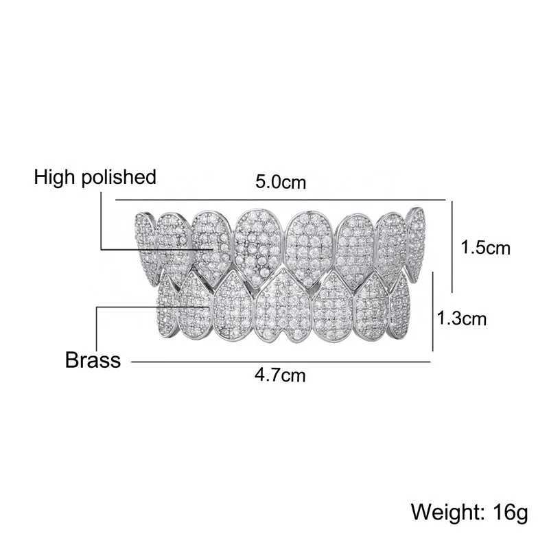 Rock CZ Teeth Grillz Caps Cubic Zircon Iced Out Micro Pave Top Bottom Charm Grills For Men Women Hip Hop Jewelry CosplayXJ250114