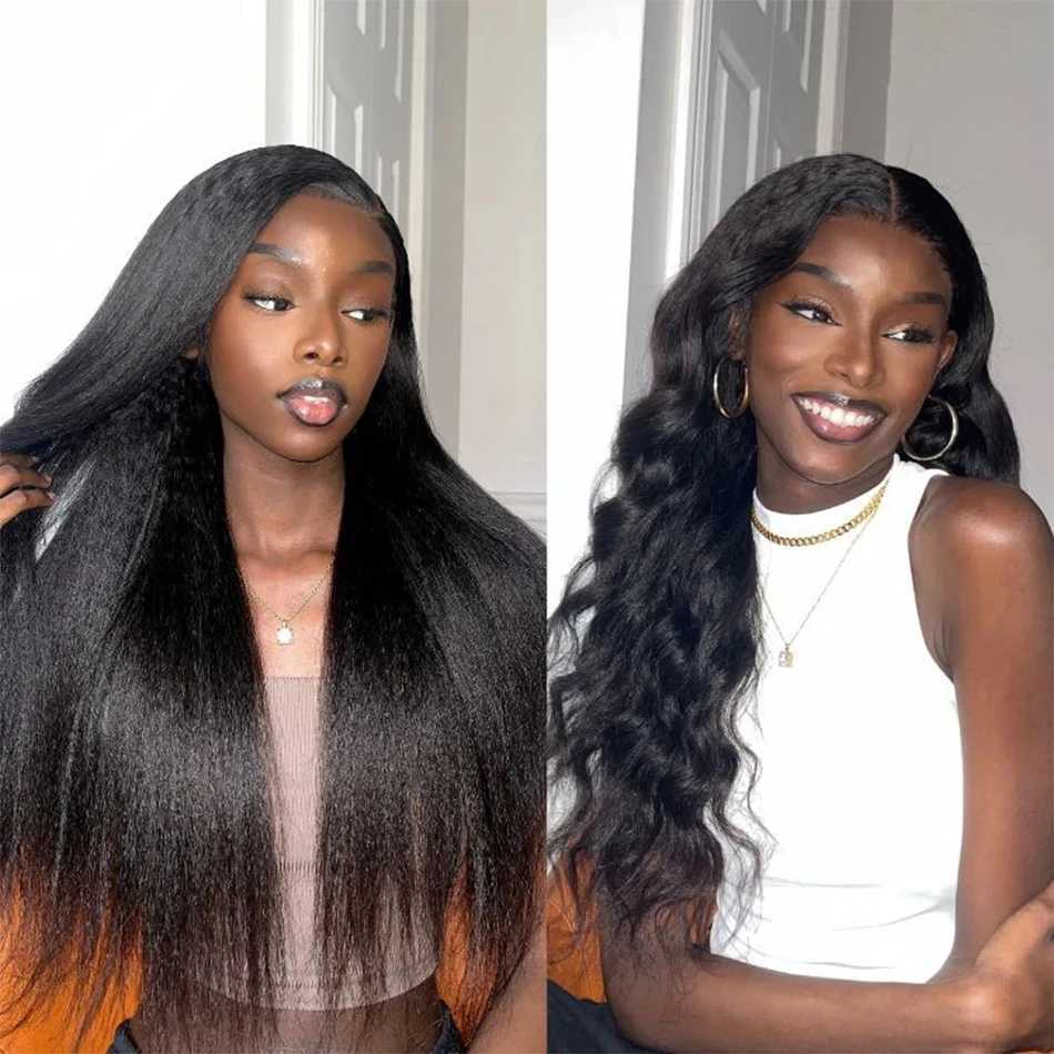 Brazilian Kinky Straight Hair Bundles With Clo Ear to Ear Coarse Yaki Bundles With Frontal Clo Remy Human Hair ExtensionXJ250120