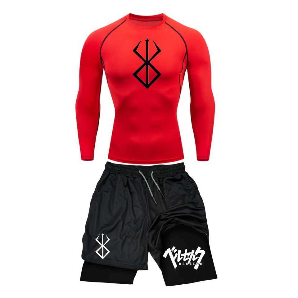 Fury Intestine 3D Printed Mens Compression Set Long Sleeve/Short Sleeve Gym Top+Exercise Short Sleeve Quick Drying Rush Protective Set X250129