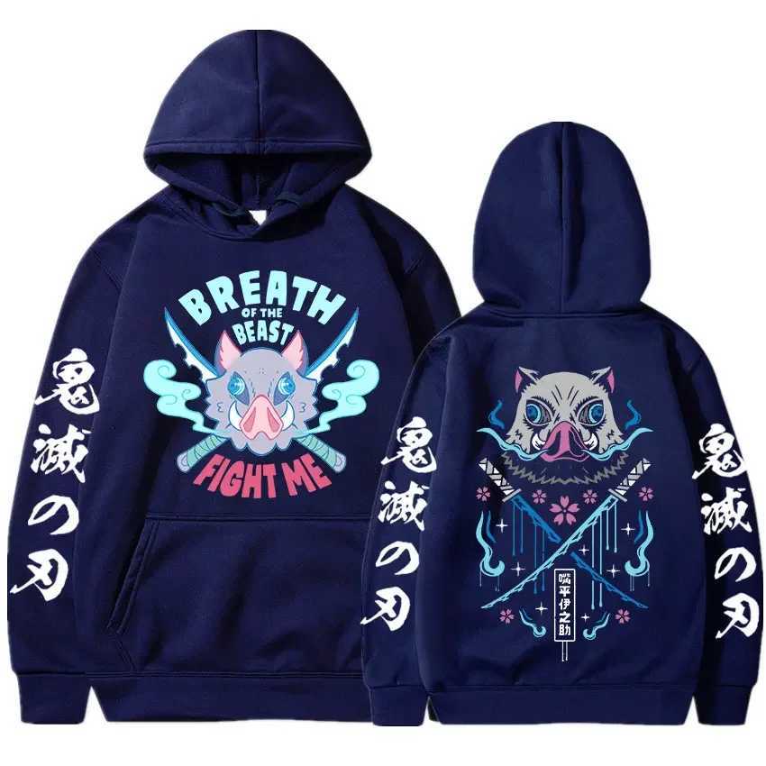 Anime Demon Slayer Hoodie Kimetsu No Yaiba Funny Fight Inosuke Hooded Sweatshirt Men Women Cotton Pullover Oversized StreetwearXJ2500118
