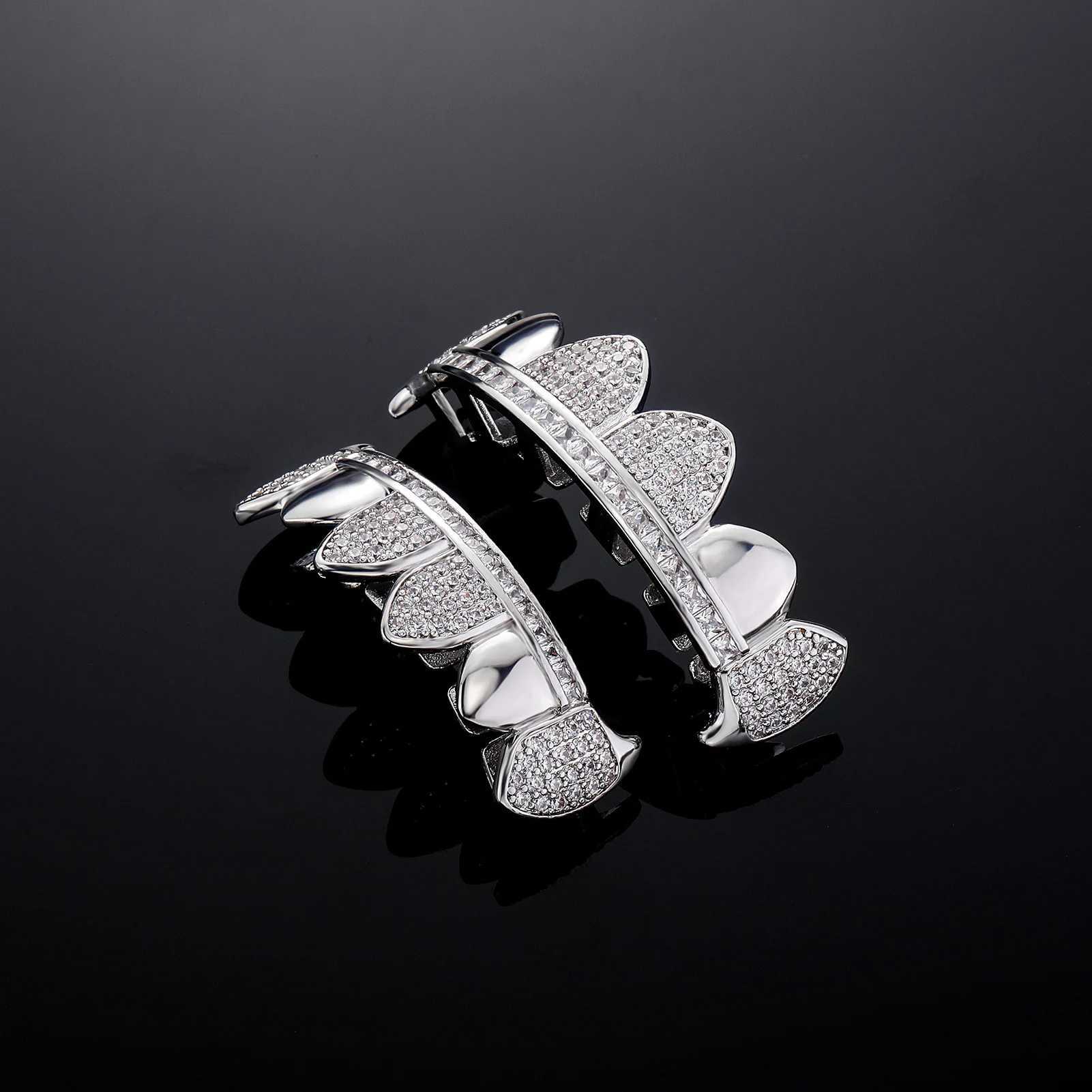 Hip Hop CZ Teeth Grillz Rhinestones Silver Plated Tooth Rapper Jewelry Iced Out Grills For Men WomenXJ250114