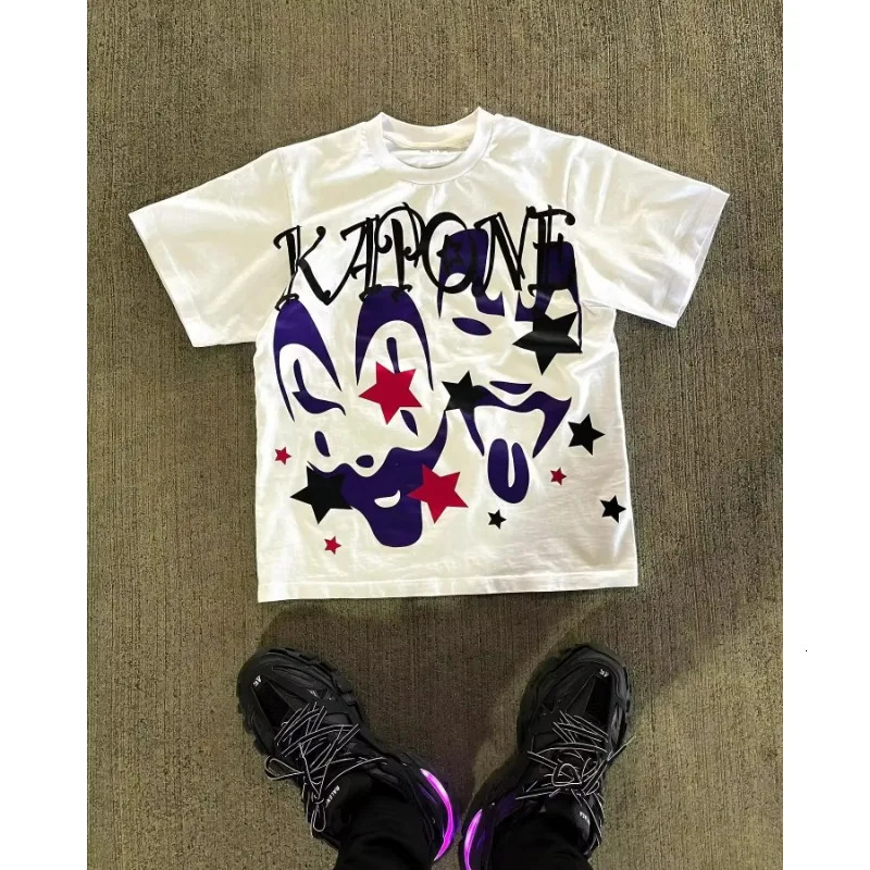Street fashion trend men patterned printed Tshirt versatile Y2k Harajuku loose couple short sleeved oversized t shirt 250122