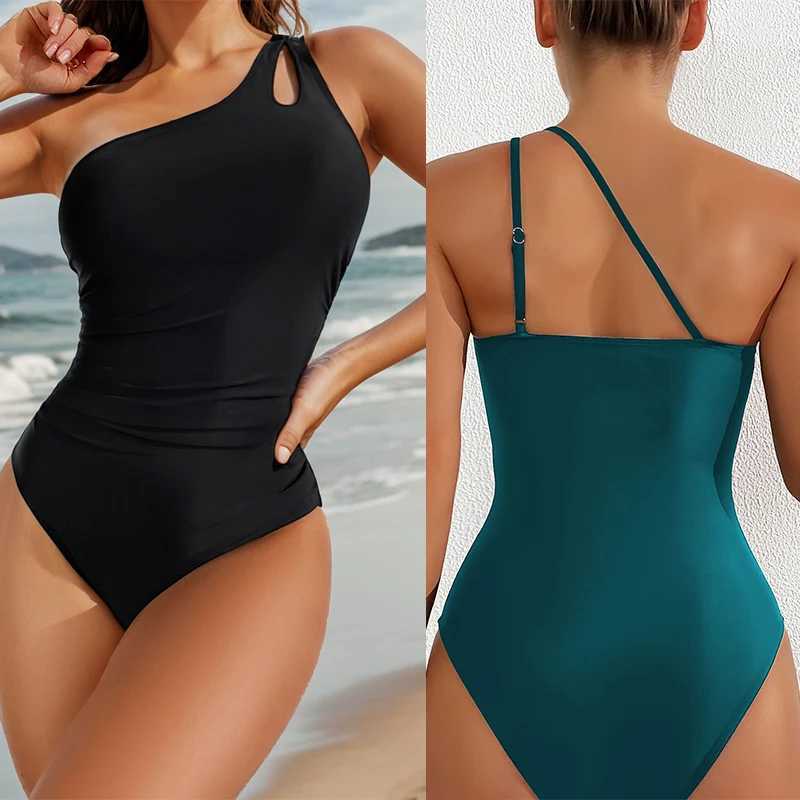 One Pieces Bikini Suit Strip Tie One Shoulder Beach Set Solider Color Swimming Wear Fe Sexy SwimwearXJ250120