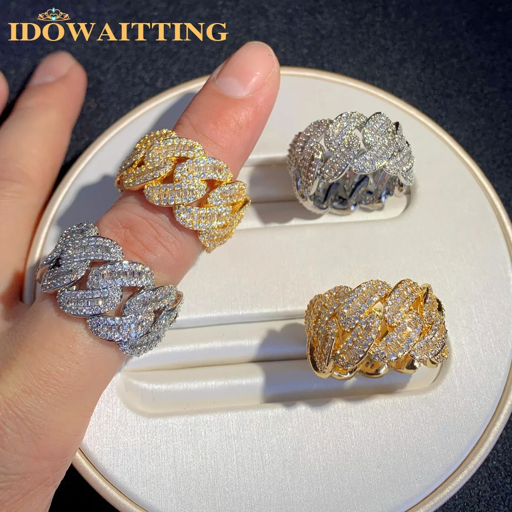 Wholesale Miami Cuban Link Chain Mens Ring Gold Plated Bling Iced Out Full Cubic Zircon Hip Hop Fashion CZ Rock Jewelry 250117