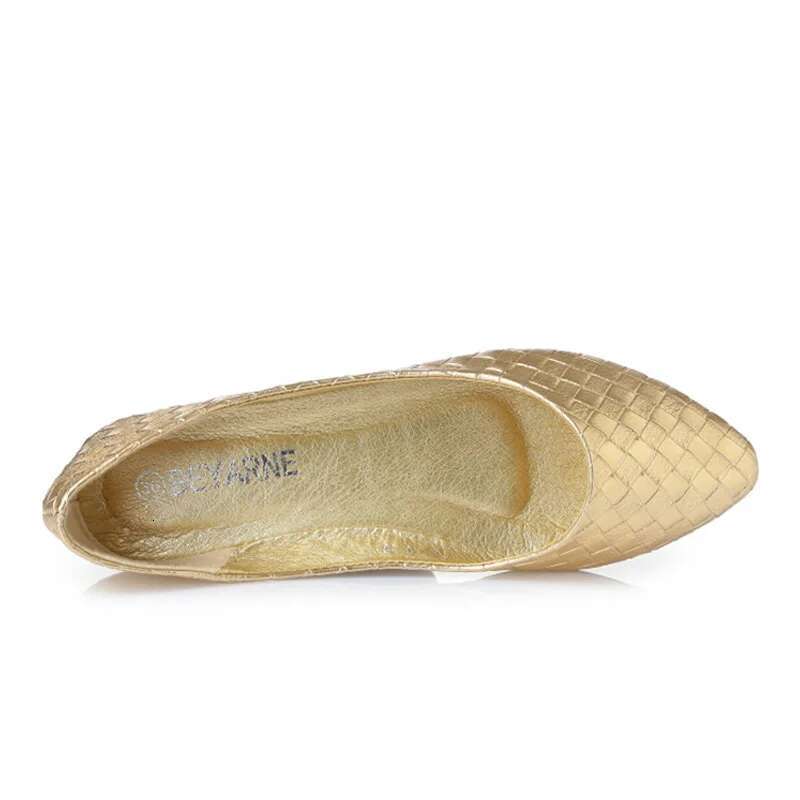 BEYARNE Ladies Ballet Flats Weaving Gold Sier Shoes Pointed Toe Breathable Slip-Ons Summer Plus size 35 41E522