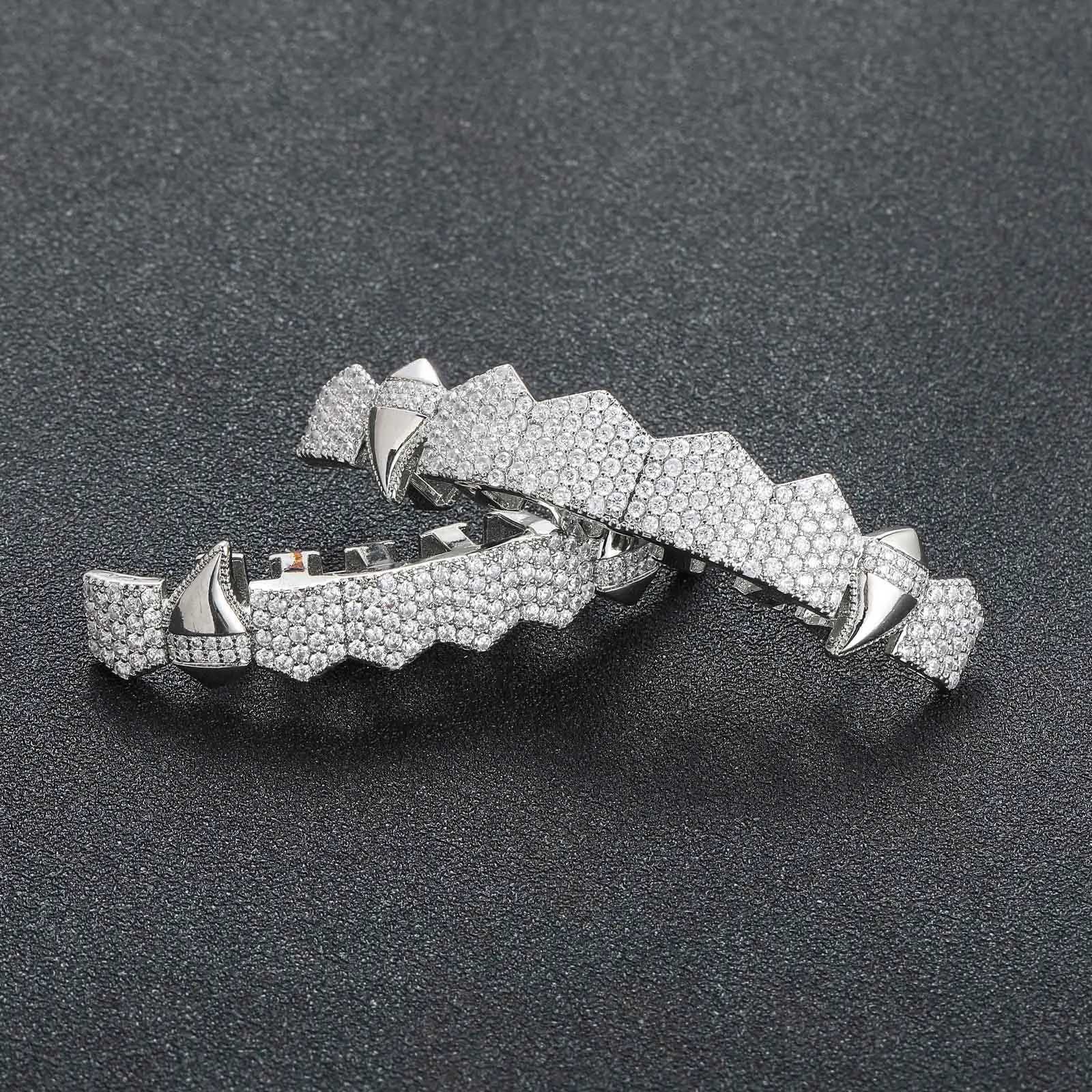 Gold Color Full CZ Teeth Grillz Caps Cubic Zircon Iced Out Micro Pave Top Bottom Charm Grills Set For Men Women Hip Hop JewelryXJ250114