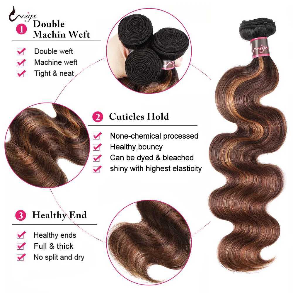 FB 30 Body Wave Bundles With Clo Highlight Brazilian Human Hair Extension Bundles With 4x4 Clo Ombre Brown Bundles HairXJ250120