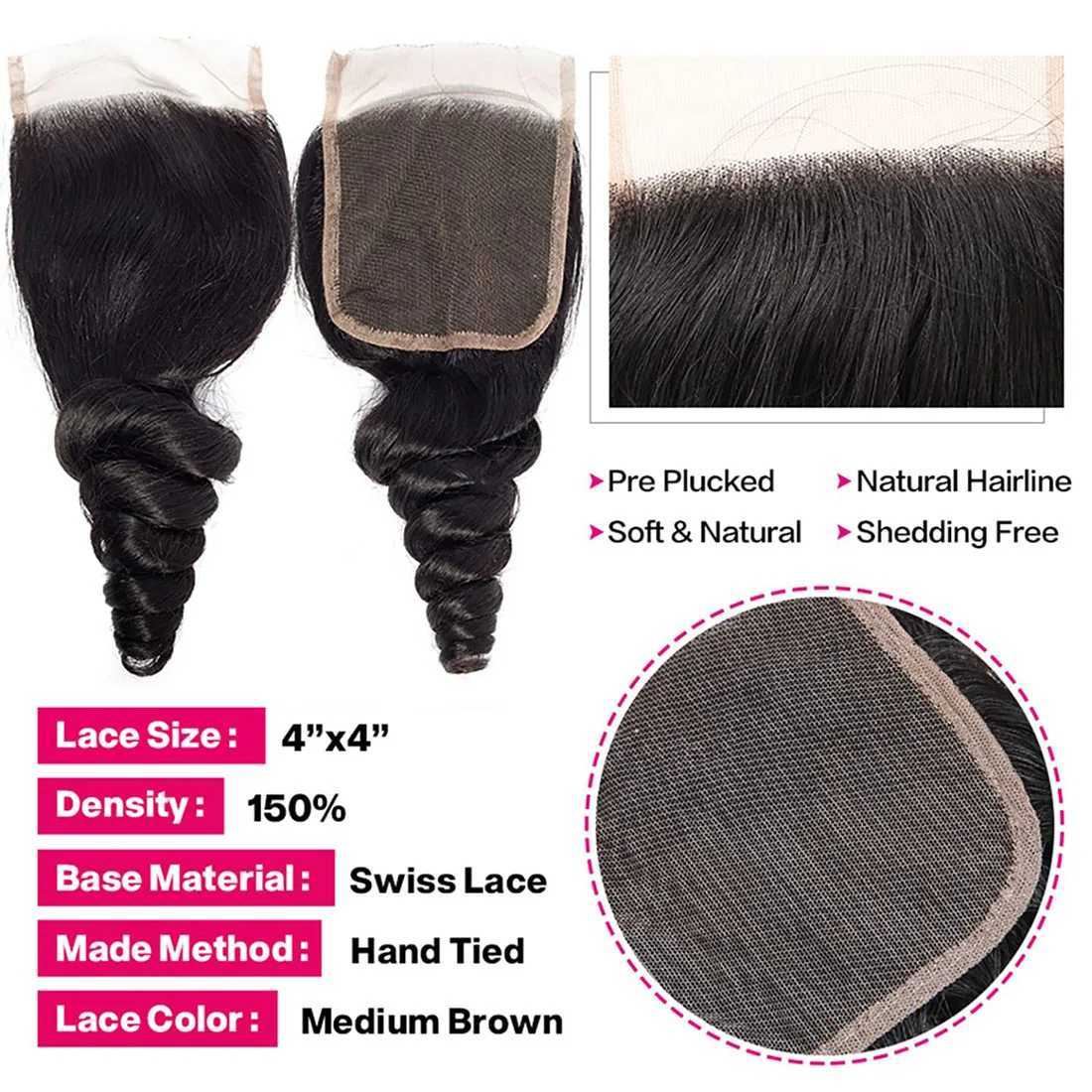 Vallbest Loose Wave Bundles With 4X4 Lace Clo Free Part Loose Wave Human Hair Bundles Unprocessed Brazilian Hair BundlesXJ250120