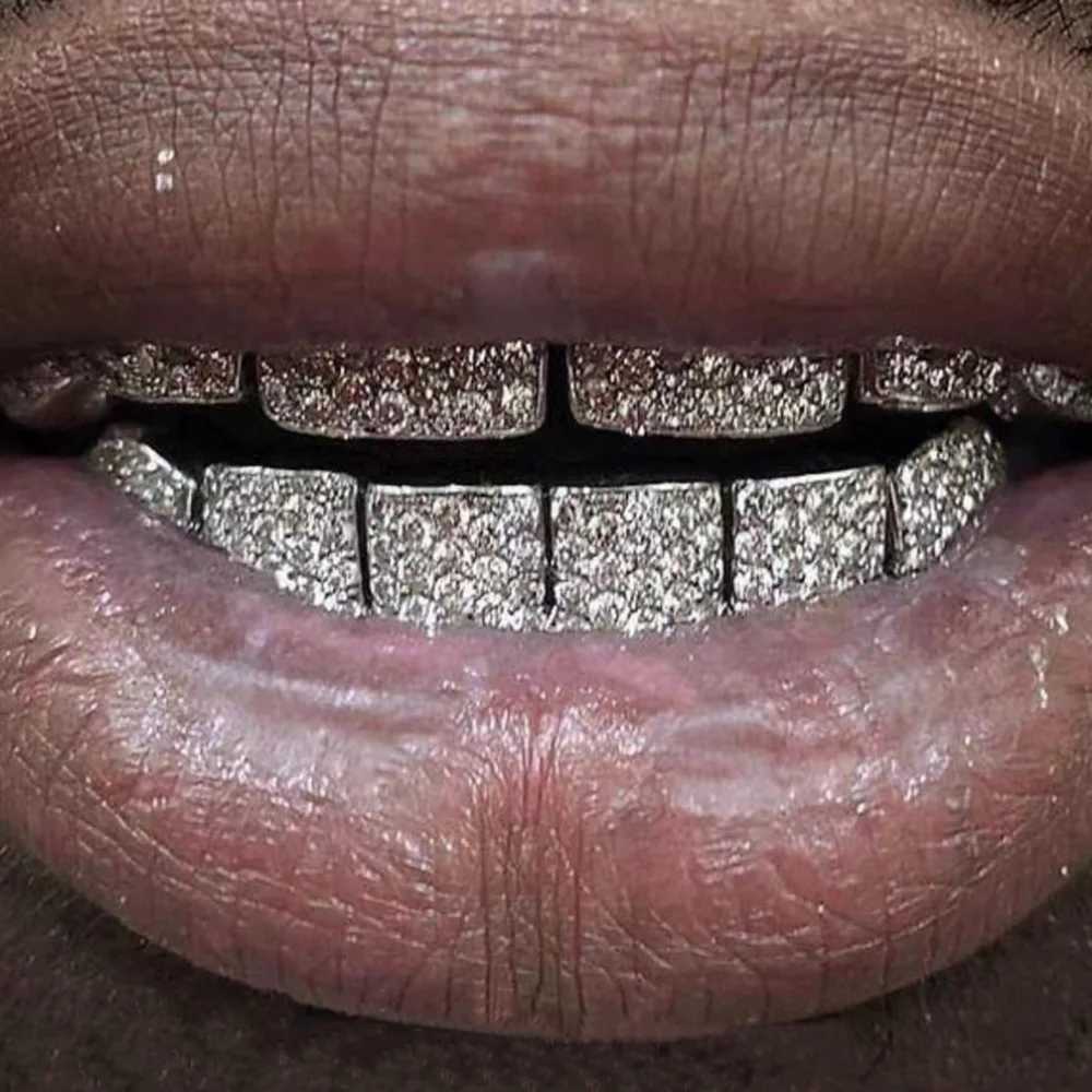 RACHELZ Hip Hop Shiny Micro-Paved Zircon Teeth Grillz Fangs 14K Gold Plated CZ Stone Tooth Caps For Women Men JewelryXJ250114
