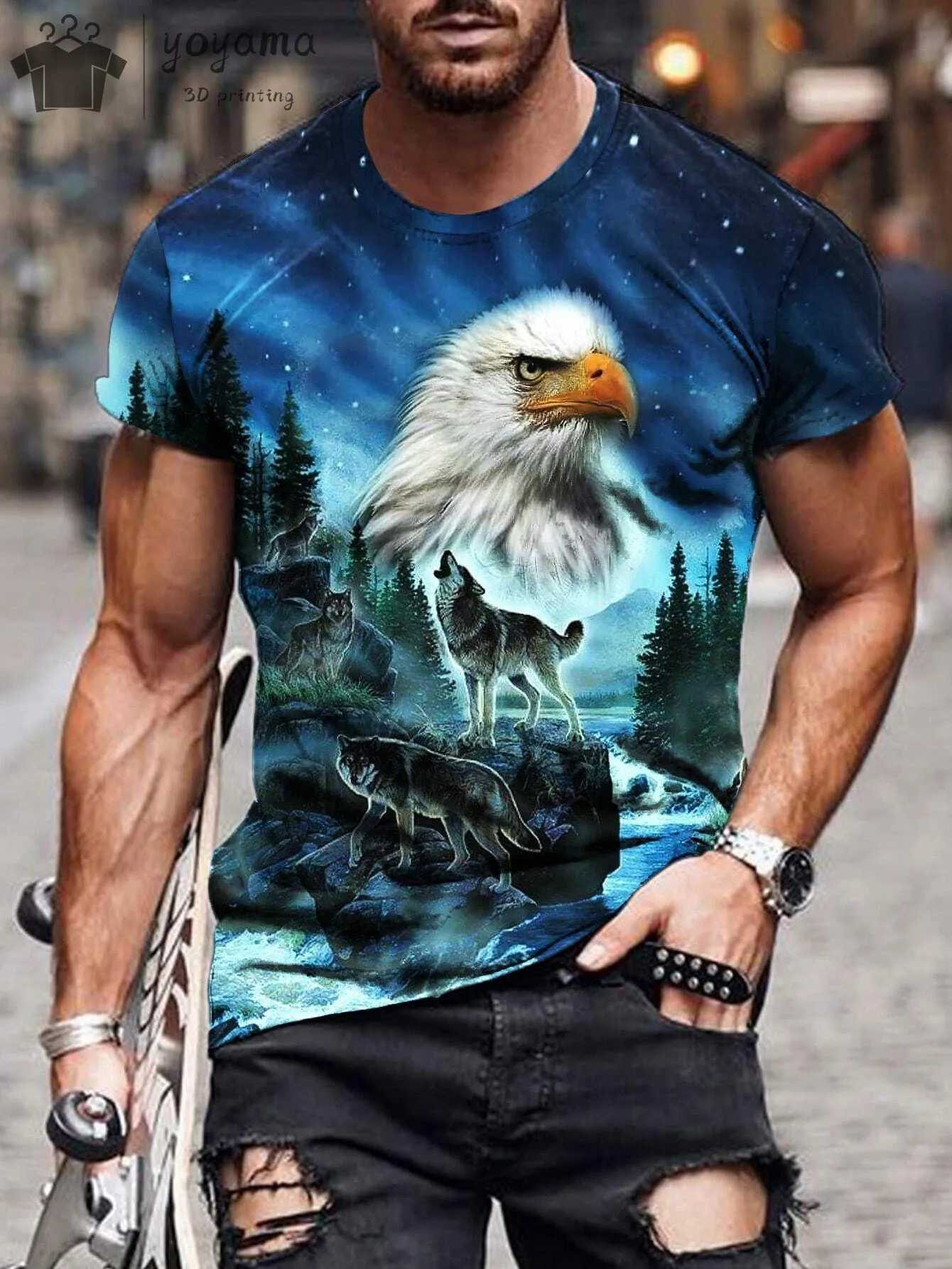 Mens T Shirts Vintage Animal Eagle 3d Printed Casual Short Sleeve Tee Shirt Fashion Outfits Streetwear O Neck Oversized TopsXJ250117