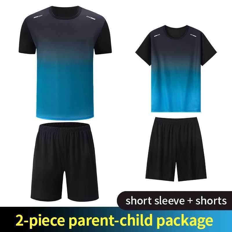 2-Piece Teenagers To Adults Parent-child Quick-drying Short-sleeved Sports Suit Mens Casual Round Neck Shirt Elastic Waist Pants X250129