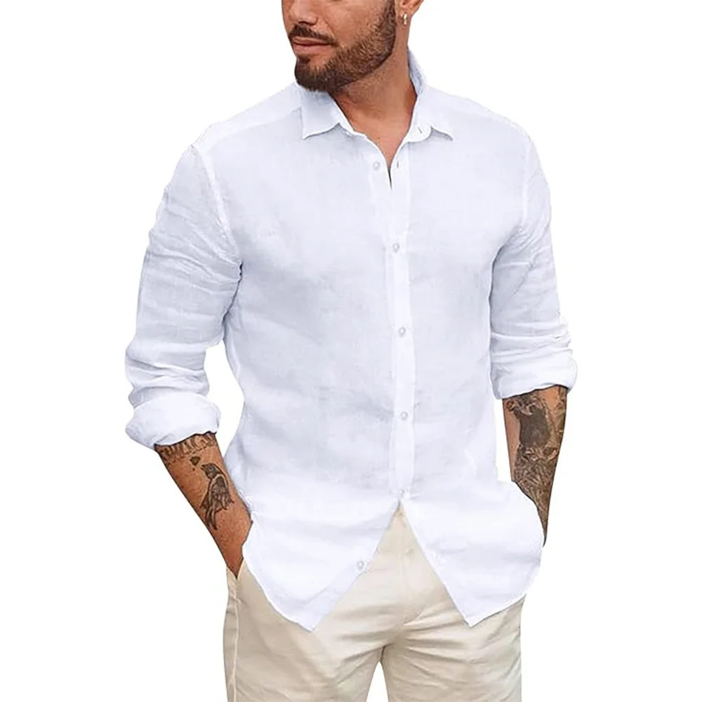 Mens Button Up Shirts for Men Long Sleeve Cotton Linen Hawaiian Beach Shirt Casual ummer Lightweight Tops 250110
