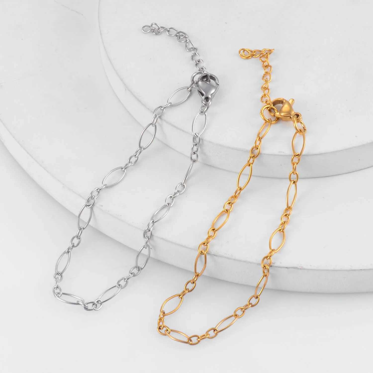 Stainless Steel Handmade Chain Golden Figaro Bracelet High Quality Mens and Wens Jewelry X250129