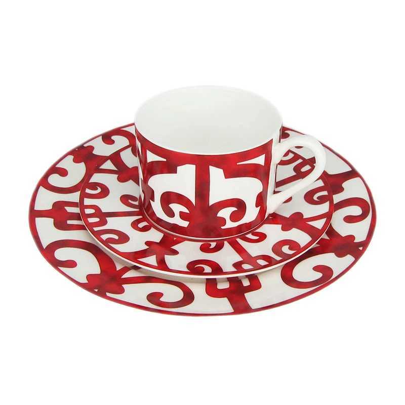 Ceramic Steak Plate Set Coffee Cup and Saucer Bone China Dinnerware Western Food Tray Red Pattern Dishes Afternoon Tea Cup X250129