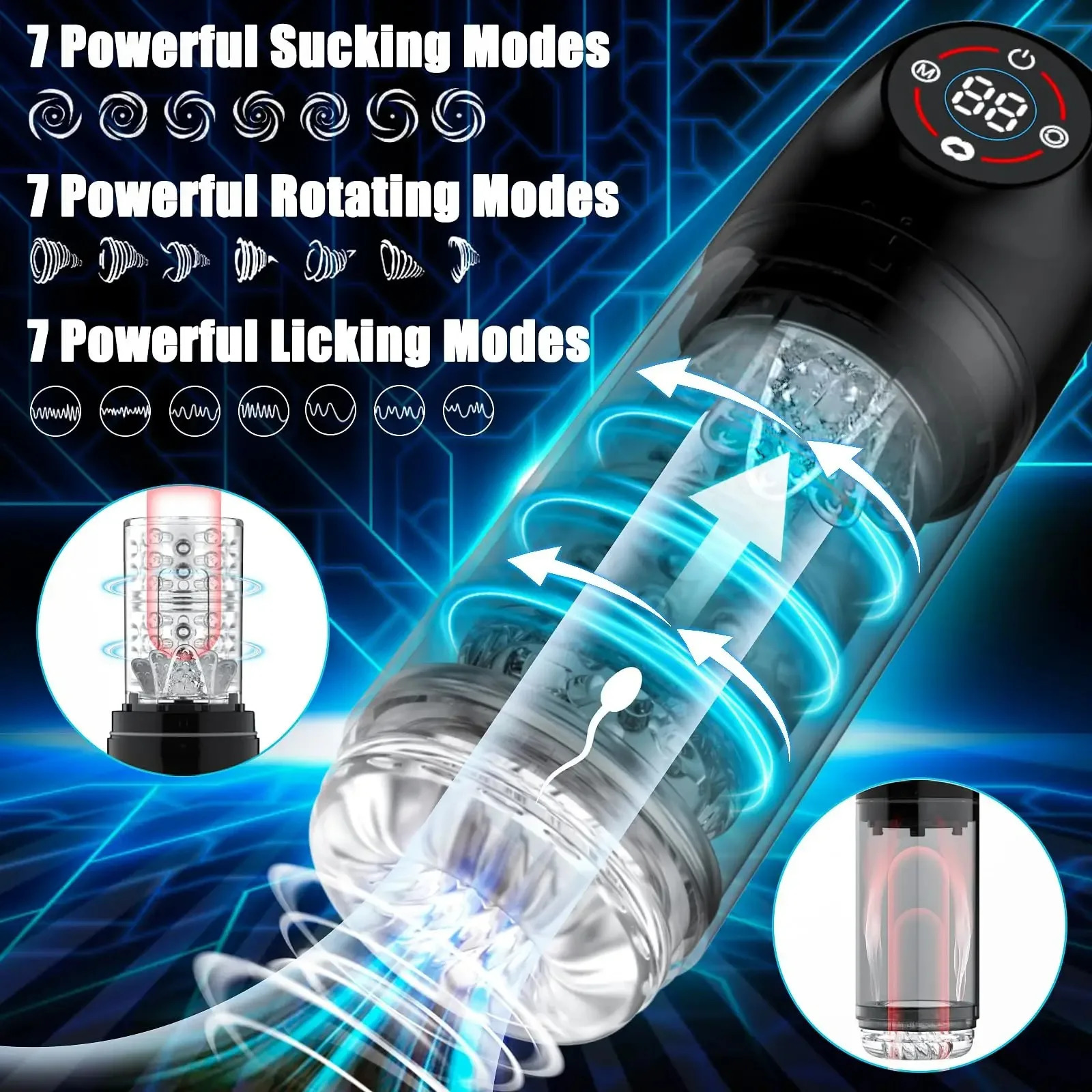 3in1 Automatic Male Masturbator Cup Rotating Sucking Licking Masturbation LCD Penis Pump Adults Sex Toys for Men Blowjob Stroker 250121