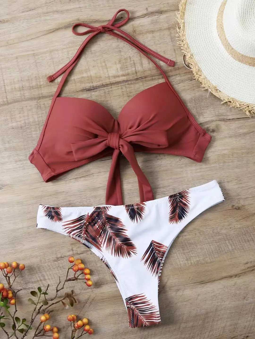 Brazilian Thong Bikinis 2024 Women Push Up Swimsuit Printed Sexy Swimwear Fe Beachwear Bathers Bathing Swimming Swim SuitXJ250120