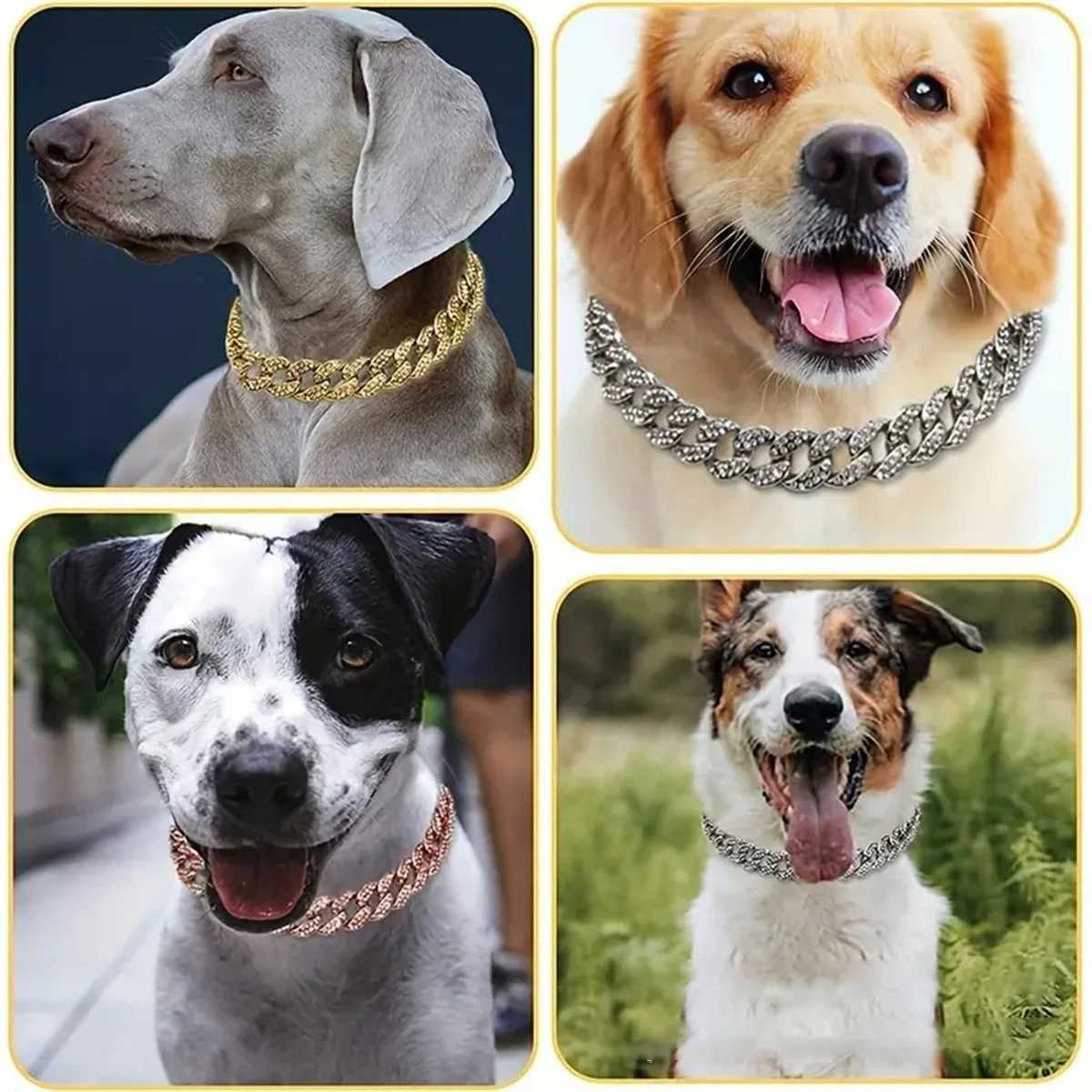 New Style Pet Collar Necklace Cat Dog Full Diamond Cuban Chains Dog Chains Lock Buckle Gold Silver Rose Gold Pet Supplies X250129