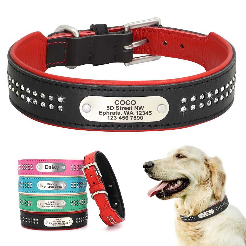 Personalized Dog Collar Bling Rhinestone Leather Pet Collars For Small Medium Large Dogs Engraved Pet ID Nameplate Necklace X250129