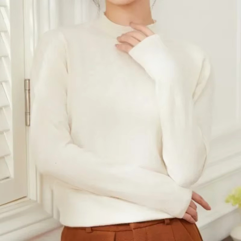 Autumn Winter Half High Neck For Women Sweater Vintage Basic Solid Knitted Tops Casual Slim Pullover Sweaters