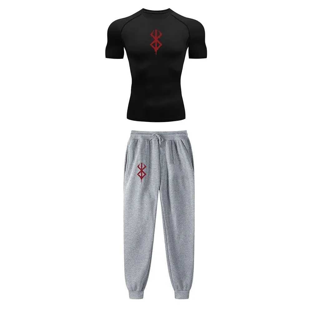 Anime Compression Set Berserk Guts Print Performance GYM Set Mens Athletic Workout Quick Dry Shirts+Sweatpants Unisex Sportwear X250129