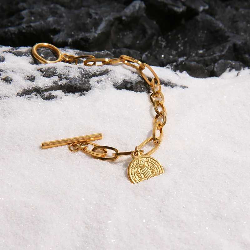 Stainless Steel San Benito Medal Bracelets For Wen Gold/Silver Color Metal Saint St Beict Bracelet Toggle Bracelet X250129