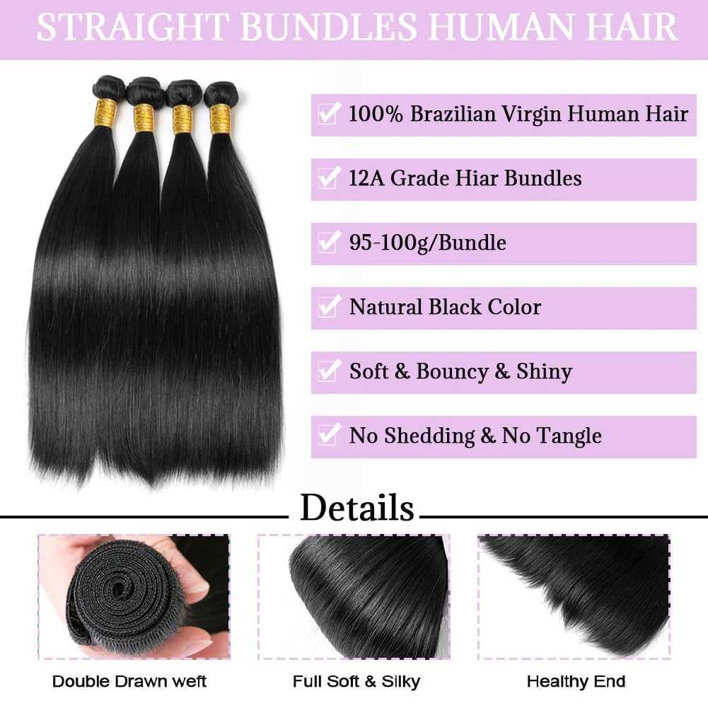 Straight Human Hair Bundles with Clo Brazilian Human Hair 3 Bundles with 13x4 Lace Frontal Clo Remy Hair Bundles NaturalXJ250120