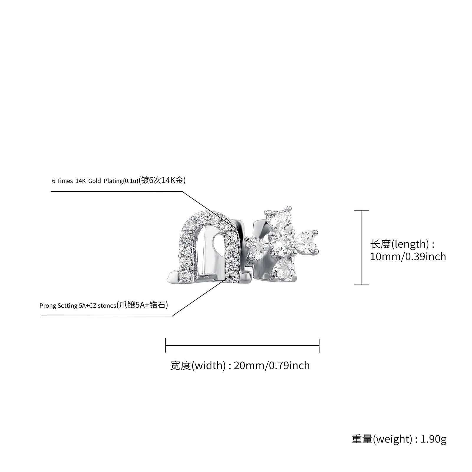 RACHELZ Elegant Double U Shape Flower Zircon Teeth Grills Braces Hollow Full CZ Stone Tooth Caps For Women Men Jewelry GiftXJ250114