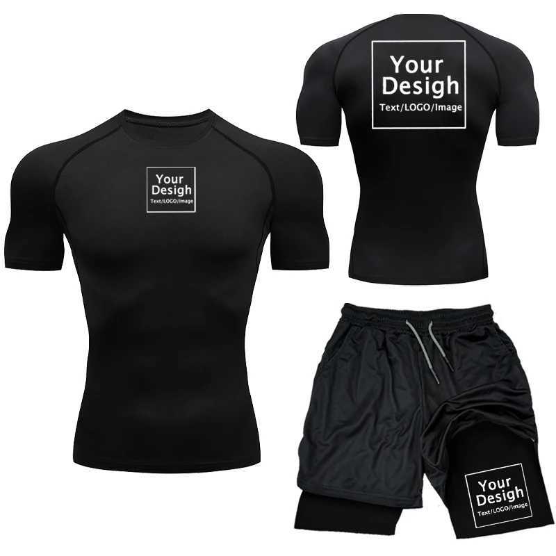 Mens Custom Printed Compression Set Your Design Gym Shirt +Workout Shorts Quick Dry Breathble Athletics Rashguard Suits X250129