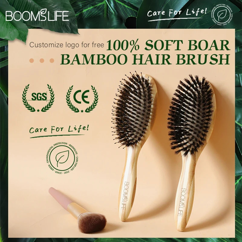 BOOMSLIFE Soft Boar Bristle Hair Brush Professional Women Bamboo HairBrush Massage Bamboo Comb for Hair Beauty Care Salon Tools 250120
