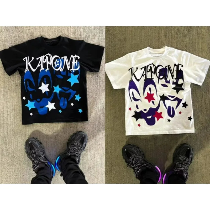Street fashion trend men patterned printed Tshirt versatile Y2k Harajuku loose couple short sleeved oversized t shirt 250122
