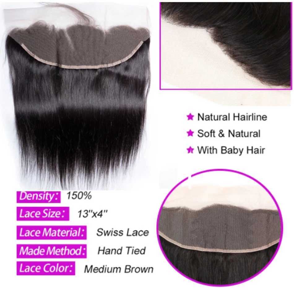 Bone Straight Brazilian 3/4 Bundles With 13X4 Clo Frontal Transparent HD Lace Clo With Bundles Hiar Weave extensionsXJ250120