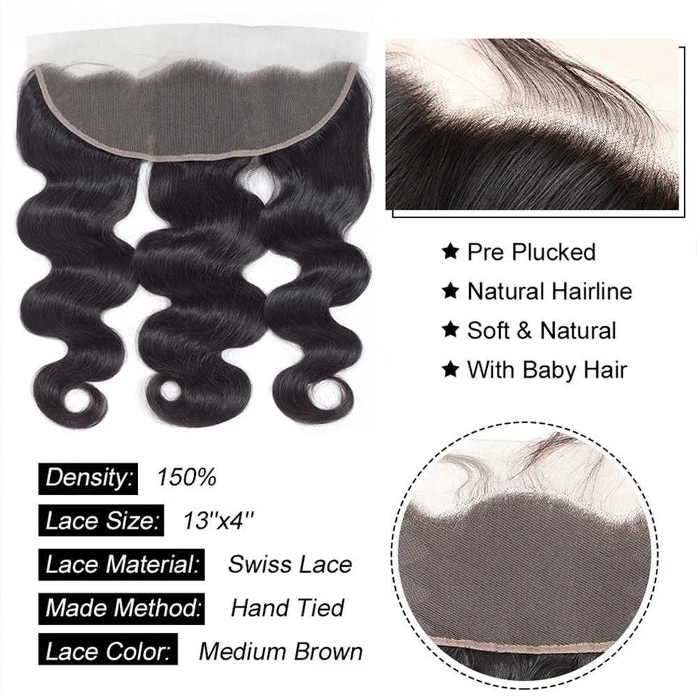 Brazilian Raw Hair Bundles With Clo 100% Human Hair Bundles With Frontal HD Transparent Lace Clo With Hair Weave BundlesXJ250120