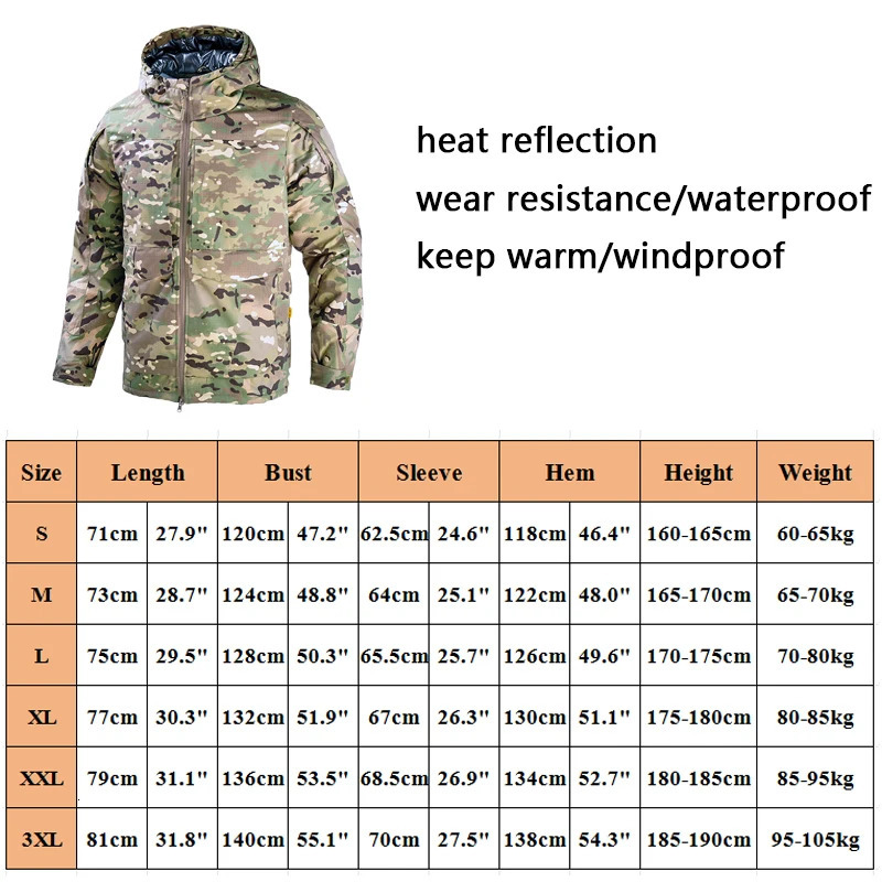 HAN WILD Hiking Tactical Jacket Men Winter Heating Jackets Windproof Warm Hooded Combat Coat Windbreaker Hunting Camping Coats 250122
