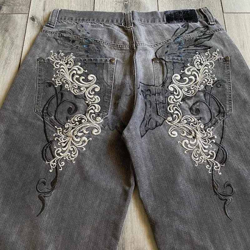 Y2K fashion trend letter embroidered pocket denim shorts women Harajuku retro casual clown high waist wide leg shorts 250110