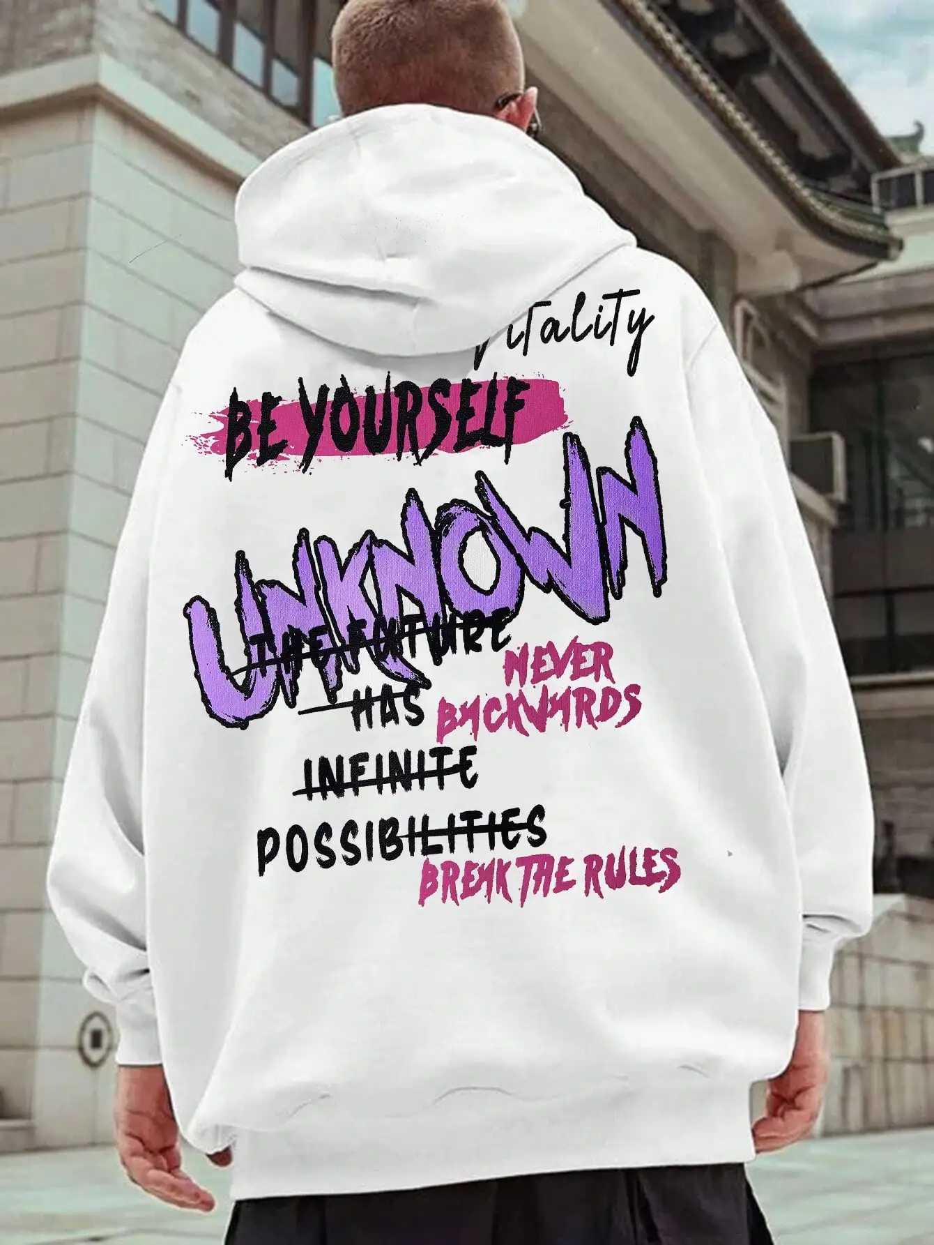 Be Yourself Unknown Colorful Word Printing Hoody Men Pocket Casual Hoodie Autumn Fur-liner Pullover Comfortable Sport ClothingXJ2500118