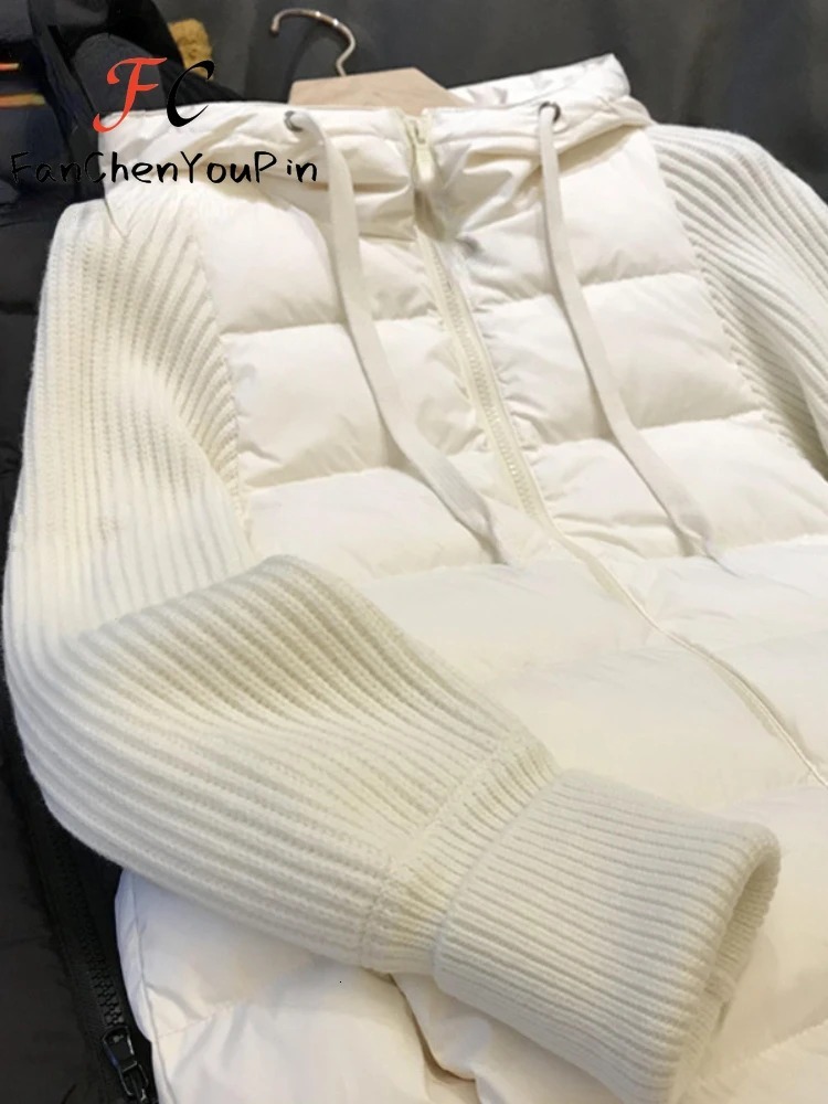 Women's Autumn Winter New Fashion Standing Neck Knitted Spliced Jacket Top Elegant Solid Zip Pocket Thickened Cardigan Coat