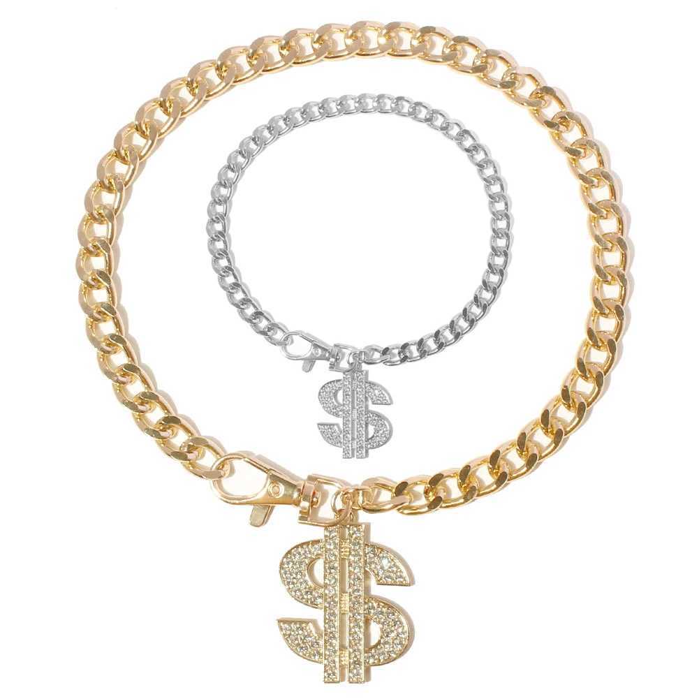 Luxury Dog Collar Necklace for Small Medium Dogs Dollar Sign Pendants Hip Hop Gold/Silver Plated Chain Jewelry Pet Accessories X250129