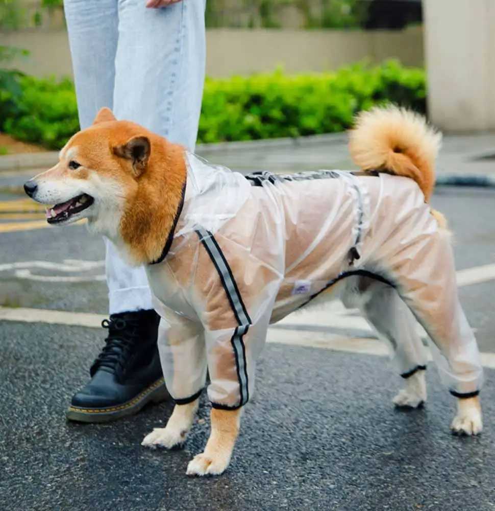 Dog Raincoat Transparent Reflective 4-Legs Waterproof Coat for Small Medium and Large Dogs Rain JacketXJ250121