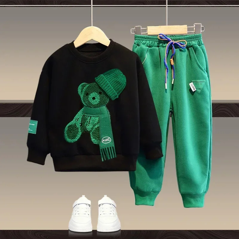 Autumn Baby Girl Boy Clothes Set Children Sports Cartoon Bear Sweatshirt Top and Pants Buttom Two Piece Suit Cotton Tracksuit 250113
