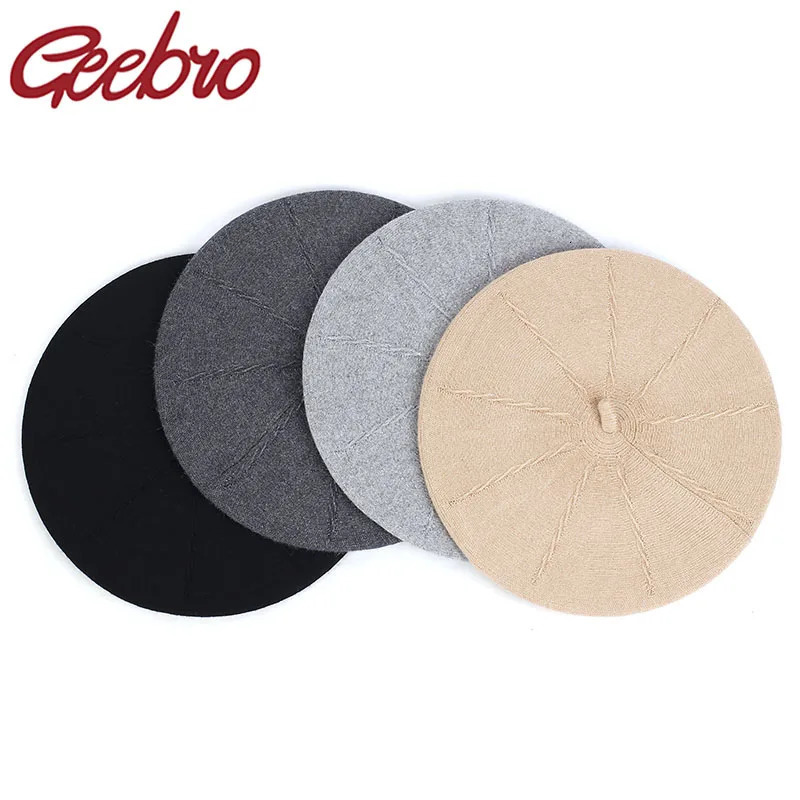 Geebro Casual Ladies Pure Cotton Beret Flat Top Solid Color Female British Style Berets Girls Fashion Winter Hat 250120