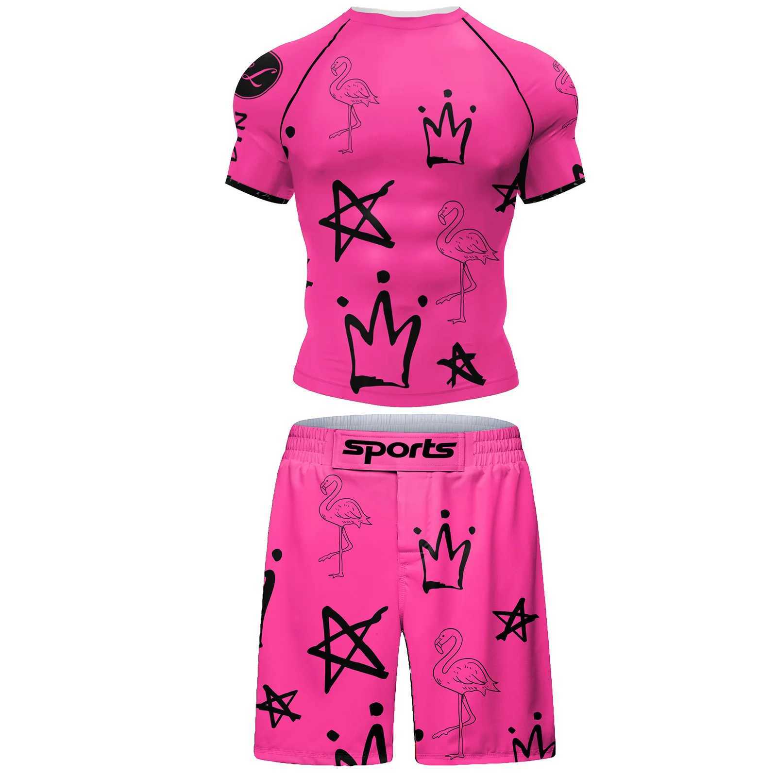 Cody Lundin Men Active Wear Pink Athletic Gym T-shirt uv protection Men Rash Guard BJJ water jitsu Rash Guard MMA Grappling Shorts X250129