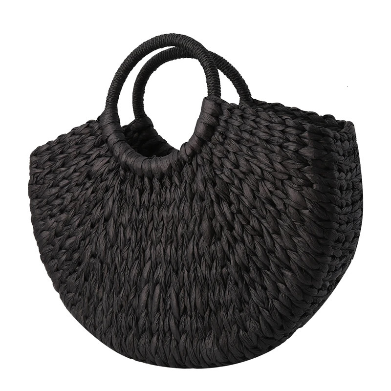 Women Straw Handbags Woman Handmade Woven Basket Rattan Handbag For Femme Ladies Simple All-Match Handbag 250120